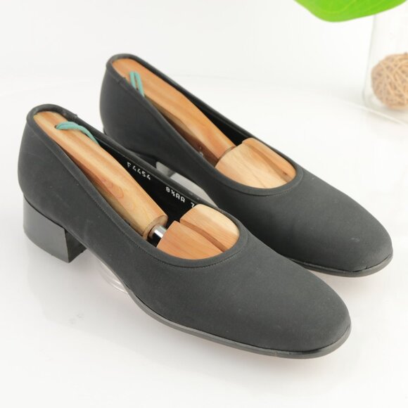 VTG Cole Haan Womens Lofer Size 8.5 NARROW Black Satin Low Heel Shoe Italy - Picture 2 of 12